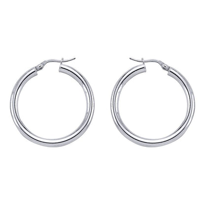 Silver  Round Tube Polished Hoop Earrings 30mm - ER7