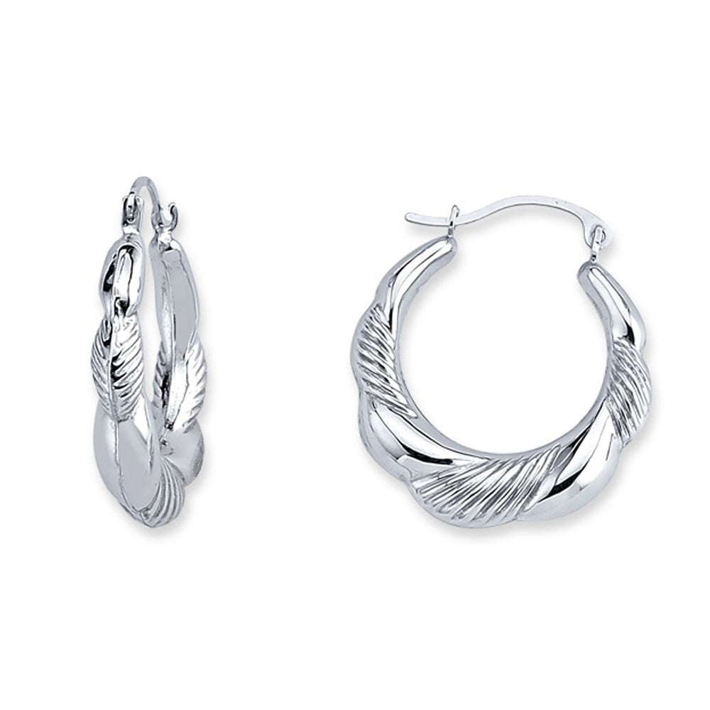 Silver  Ribbed Wavy Creole Creole Hoop Earrings 22mm - ER80