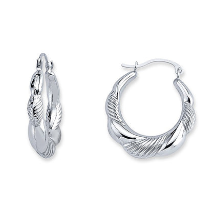 Silver  Ribbed Wavy Creole Creole Hoop Earrings 22mm - ER80