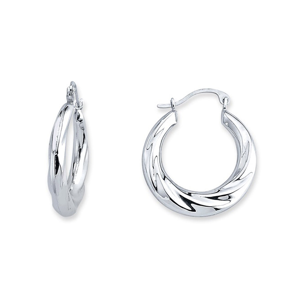 Silver  Water Ripples Creole Creole Hoop Earrings 19mm - ER81