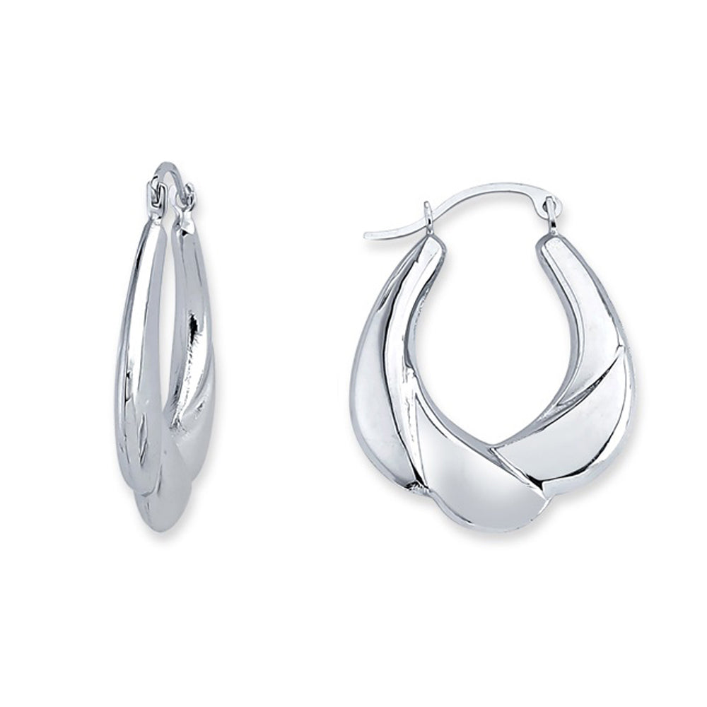 Silver  Folded Ribbon Creole Earrings - ER82