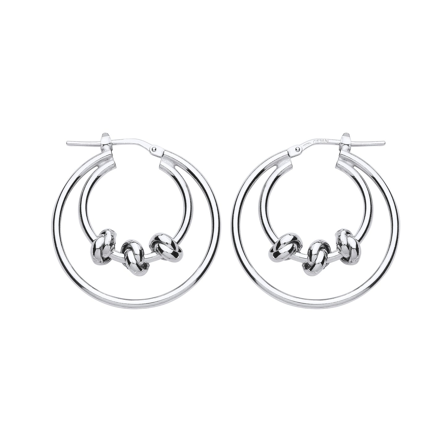 Silver  Triple Knot Double Hoop Earrings 29mm - ER84