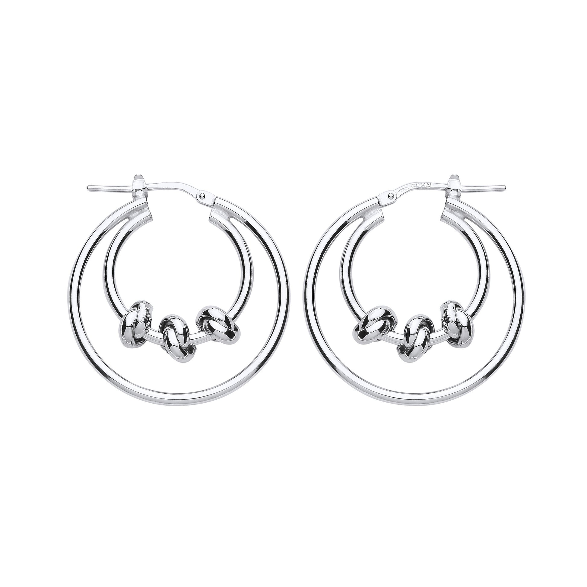 Silver  Triple Knot Double Hoop Earrings 29mm - ER84