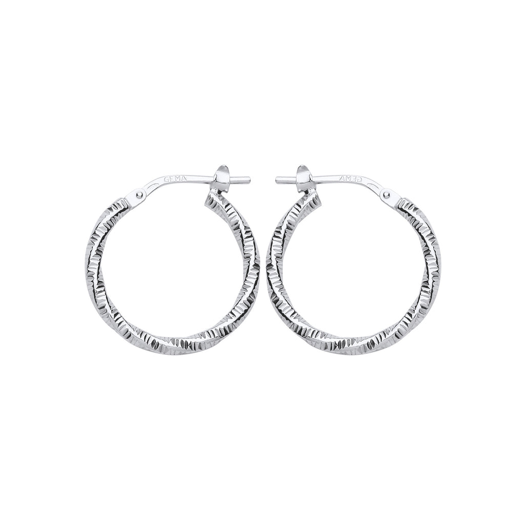 Silver  Square Tube Ribbed Twist Hoop Earrings 19mm - ER85