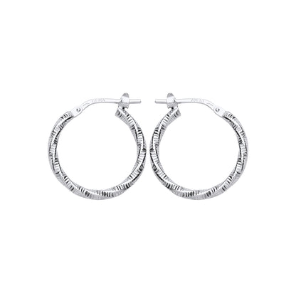 Silver  Square Tube Ribbed Twist Hoop Earrings 19mm - ER85