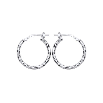 Silver  Square Tube Ribbed Twist Hoop Earrings 19mm - ER85