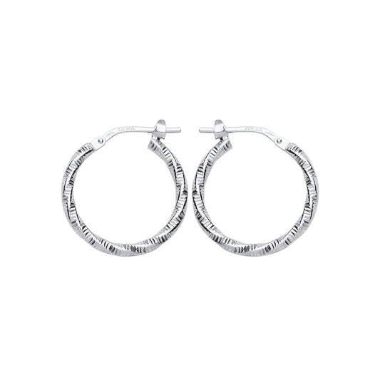 Silver  Square Tube Ribbed Twist Hoop Earrings 19mm - ER85