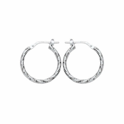 Silver  Square Tube Ribbed Twist Hoop Earrings 19mm - ER85