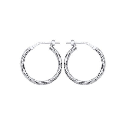 Silver  Square Tube Ribbed Twist Hoop Earrings 19mm - ER85