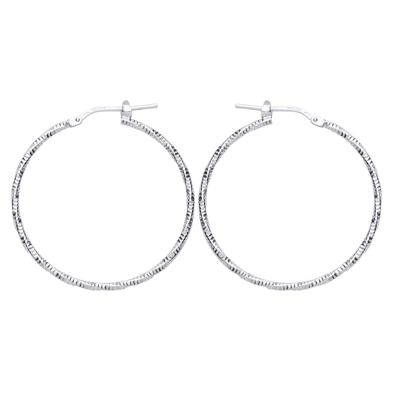 Silver  Square Tube Ribbed Twist Hoop Earrings 34mm - ER86
