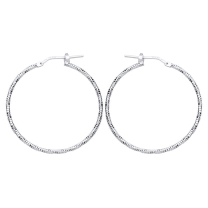 Silver  Square Tube Ribbed Twist Hoop Earrings 34mm - ER86