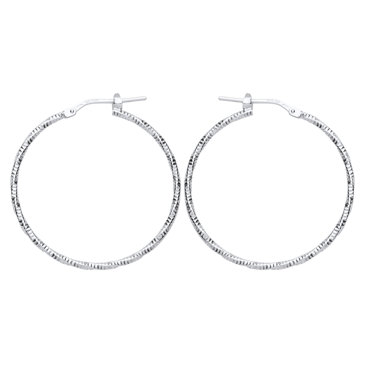 Silver  Square Tube Ribbed Twist Hoop Earrings 34mm - ER86