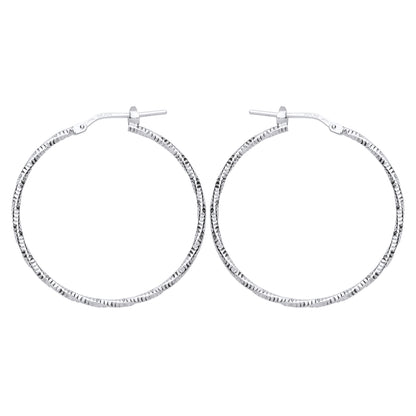 Silver  Square Tube Ribbed Twist Hoop Earrings 34mm - ER86