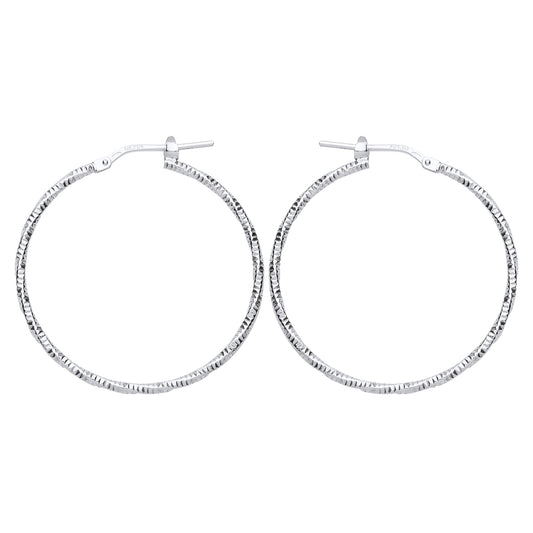 Silver  Square Tube Ribbed Twist Hoop Earrings 34mm - ER86