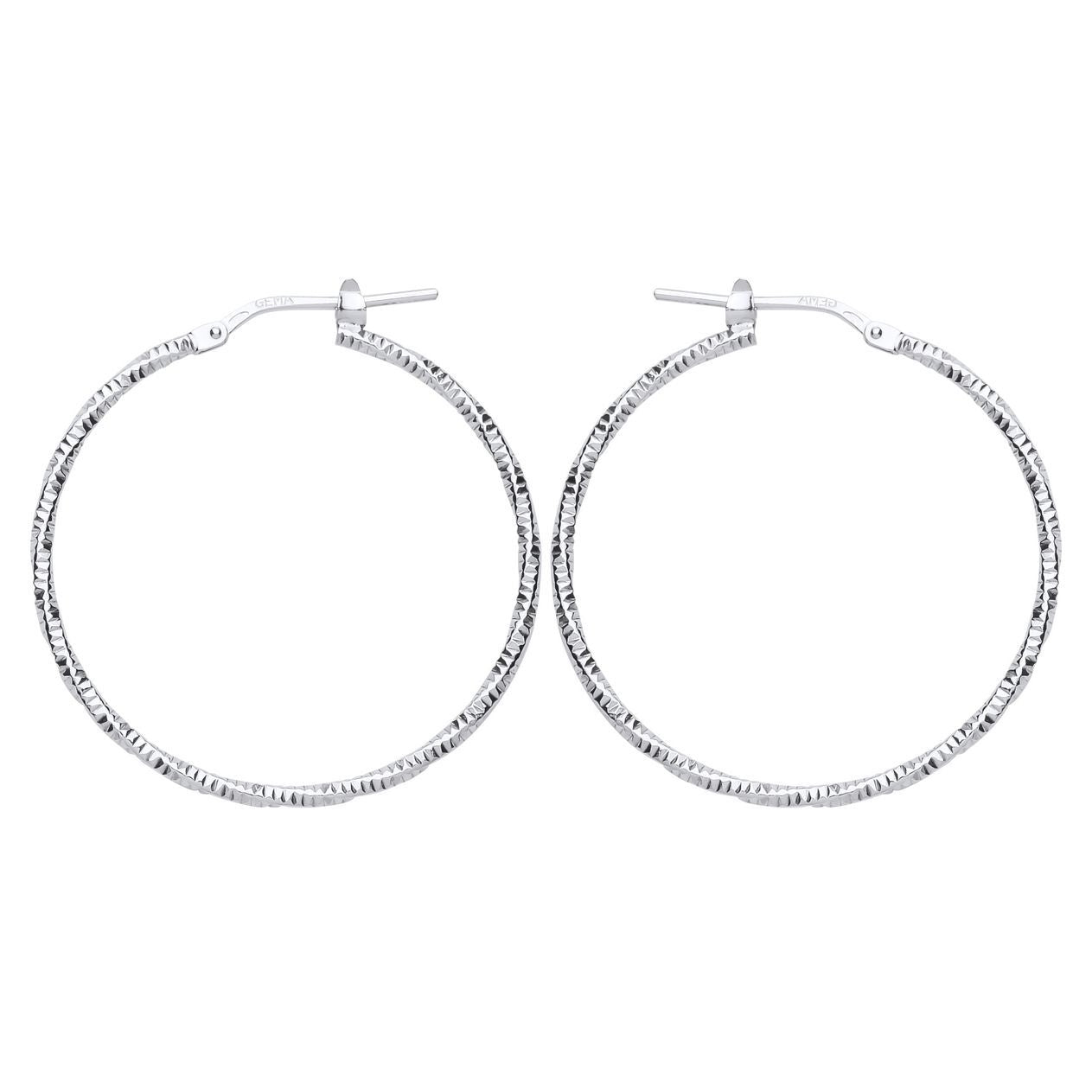 Silver  Square Tube Ribbed Twist Hoop Earrings 34mm - ER86