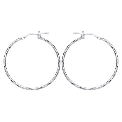 Silver  Square Tube Ribbed Twist Hoop Earrings 34mm - ER86