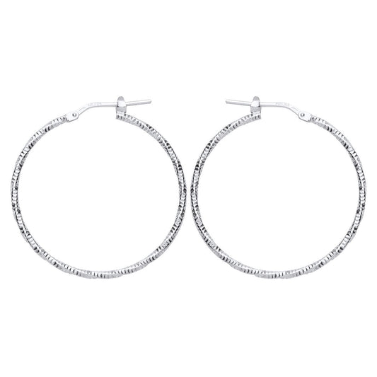 Silver  Square Tube Ribbed Twist Hoop Earrings 34mm - ER86