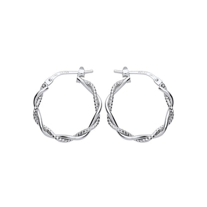 Silver  Snake Twist Pentagon Hoop Earrings 19mm - ER87