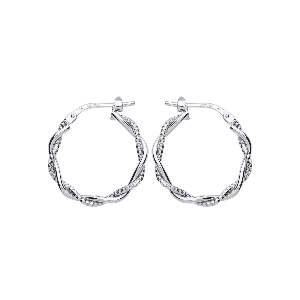 Silver  Snake Twist Pentagon Hoop Earrings 19mm - ER87