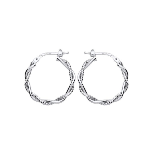 Silver  Snake Twist Pentagon Hoop Earrings 19mm - ER87