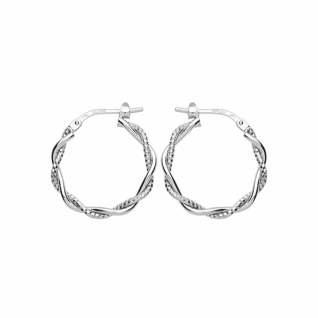 Silver  Snake Twist Pentagon Hoop Earrings 19mm - ER87