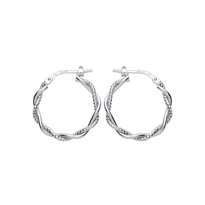 Silver  Snake Twist Pentagon Hoop Earrings 19mm - ER87