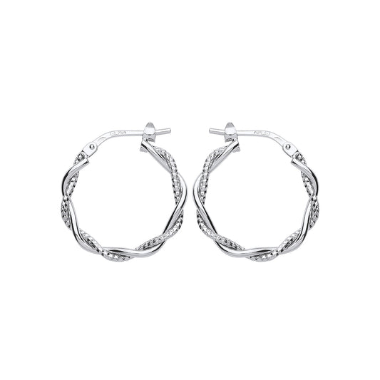 Silver  Snake Twist Pentagon Hoop Earrings 19mm - ER87