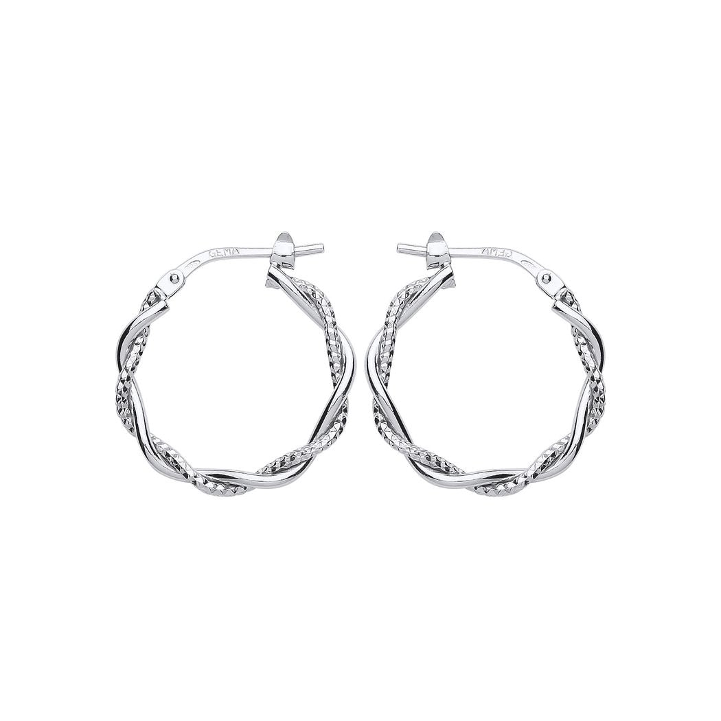 Silver  Snake Twist Pentagon Hoop Earrings 19mm - ER87