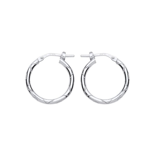 Silver  Engraved Wave Hoop Earrings 18mm - ER88