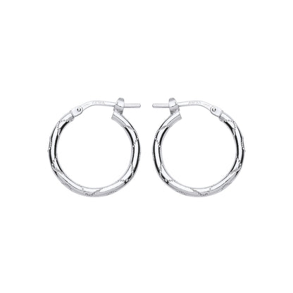 Silver  Engraved Wave Hoop Earrings 18mm - ER88