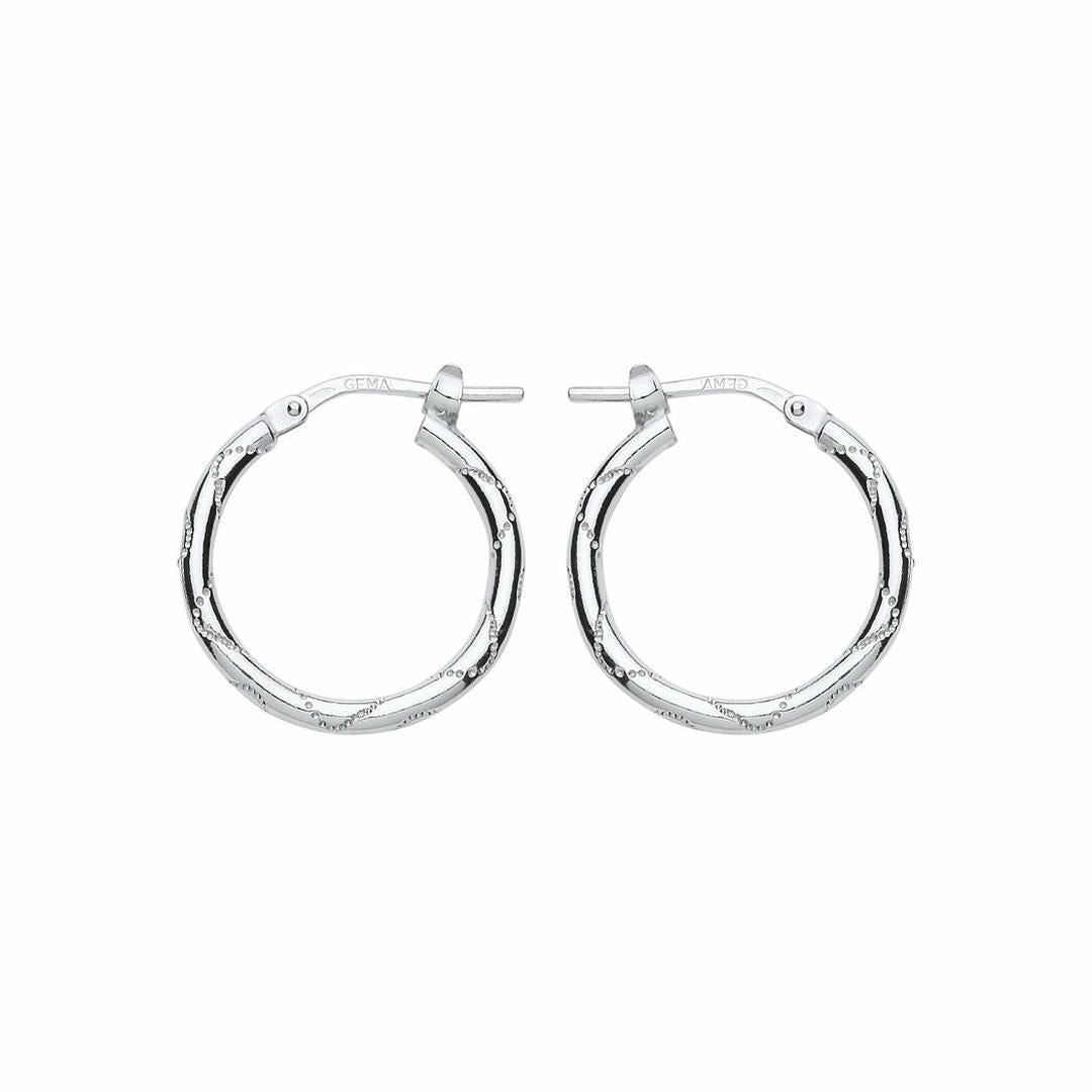 Silver  Engraved Wave Hoop Earrings 18mm - ER88