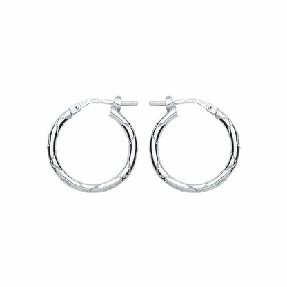 Silver  Engraved Wave Hoop Earrings 18mm - ER88