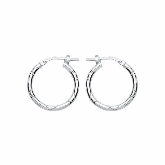 Silver  Engraved Wave Hoop Earrings 18mm - ER88