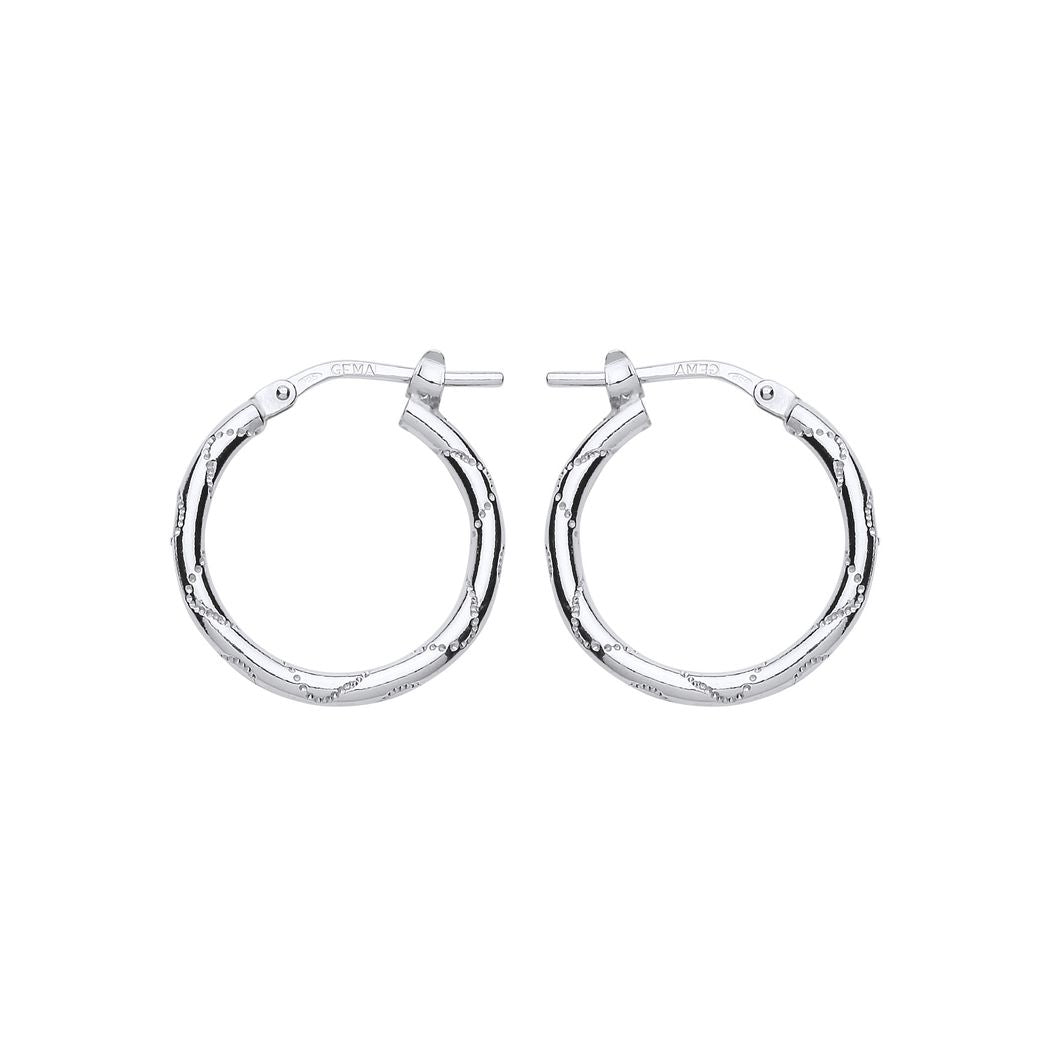 Silver  Engraved Wave Hoop Earrings 18mm - ER88