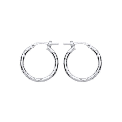 Silver  Engraved Wave Hoop Earrings 18mm - ER88
