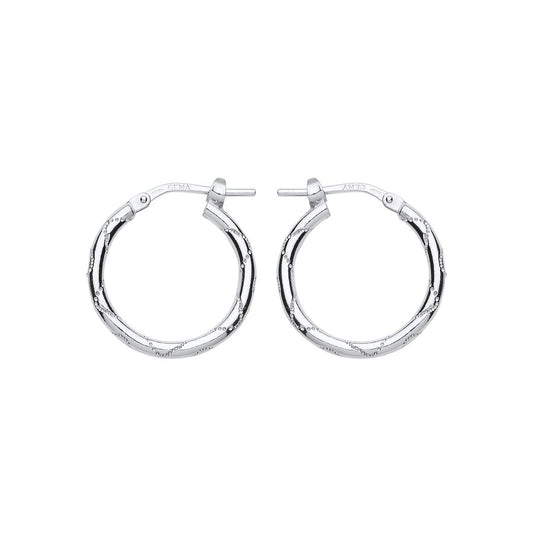 Silver  Engraved Wave Hoop Earrings 18mm - ER88