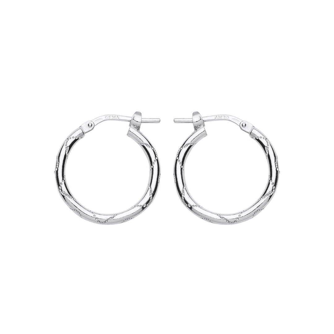 Silver  Engraved Wave Hoop Earrings 18mm - ER88