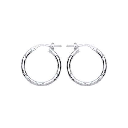 Silver  Engraved Wave Hoop Earrings 18mm - ER88
