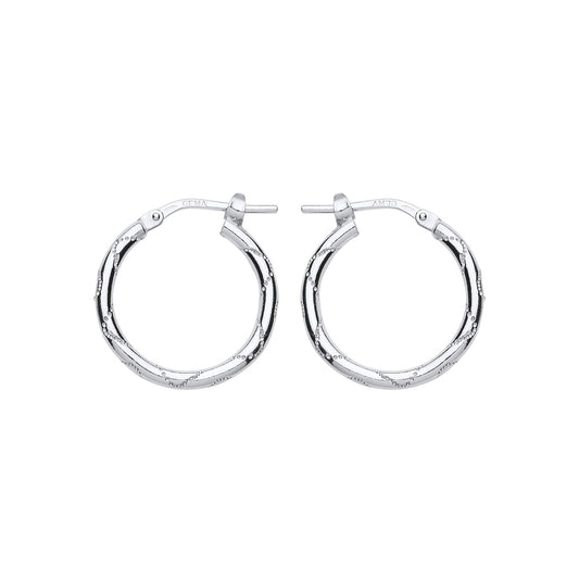 Silver  Engraved Wave Hoop Earrings 18mm - ER88