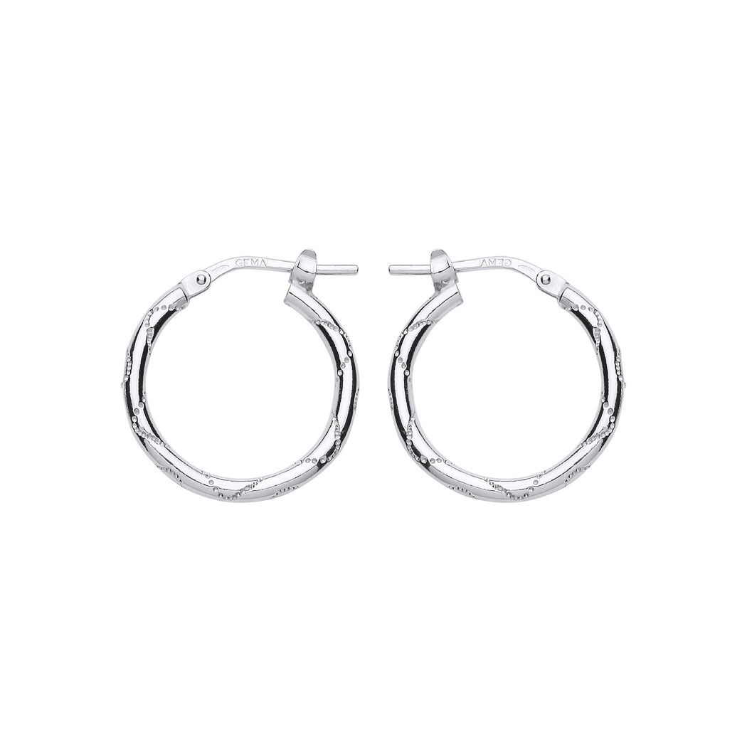 Silver  Engraved Wave Hoop Earrings 18mm - ER88