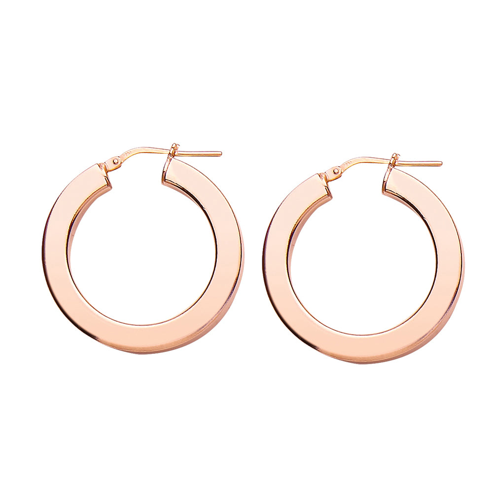 Rose Silver  Square Tube Polished Hoop Earrings 30mm 4mm - ER8ROSE