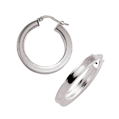 Silver  Square Tube Polished Hoop Earrings 28mm - ER8