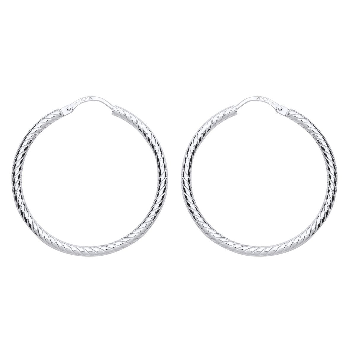 Silver  Twisted Sleeper Hoop Earrings 29mm - ER90