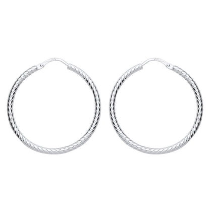 Silver  Twisted Sleeper Hoop Earrings 29mm - ER90