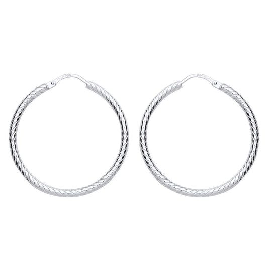 Silver  Twisted Sleeper Hoop Earrings 29mm - ER90