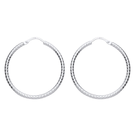 Silver  Twisted Sleeper Hoop Earrings 29mm - ER90