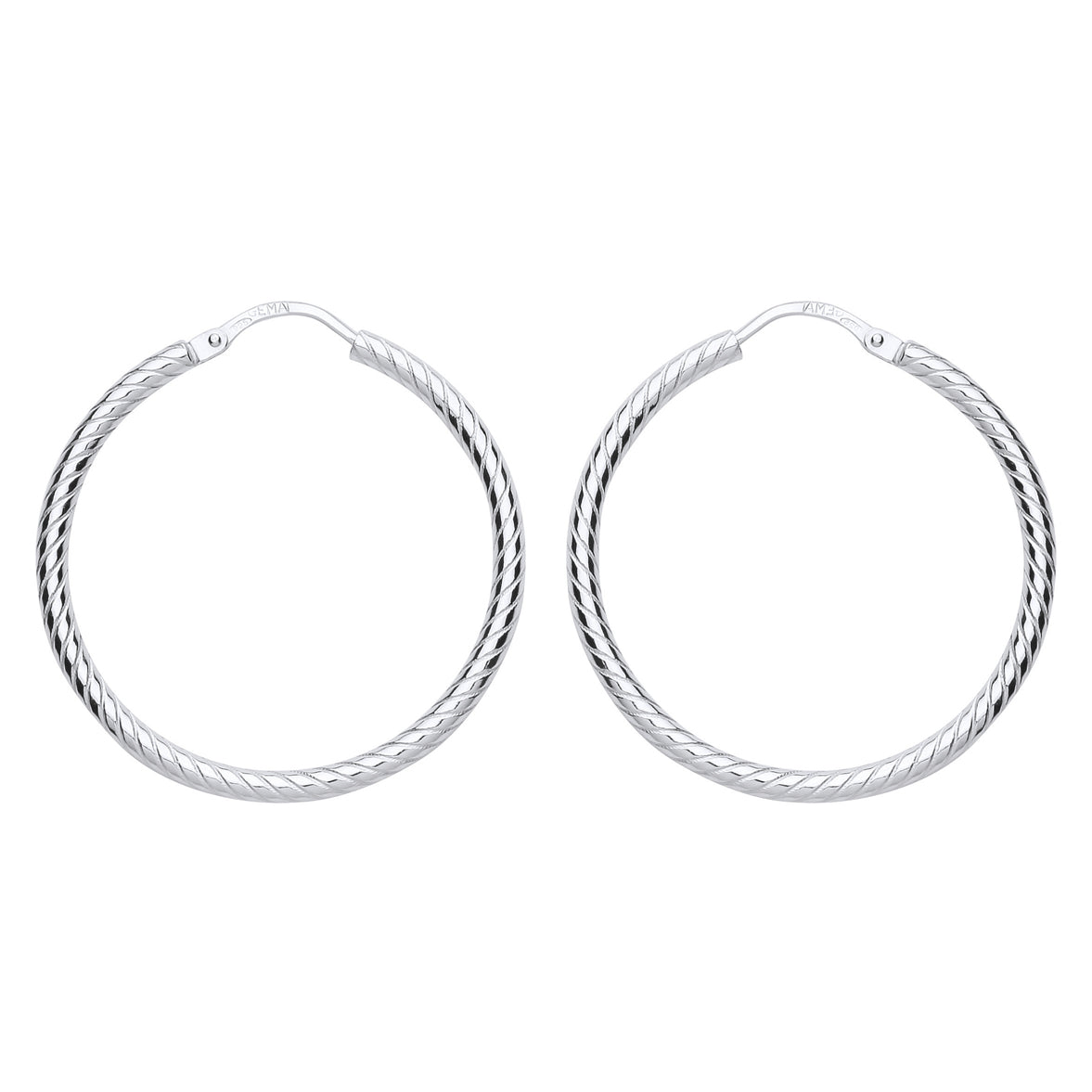 Silver  Twisted Sleeper Hoop Earrings 29mm - ER90