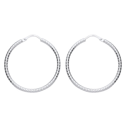 Silver  Twisted Sleeper Hoop Earrings 29mm - ER90