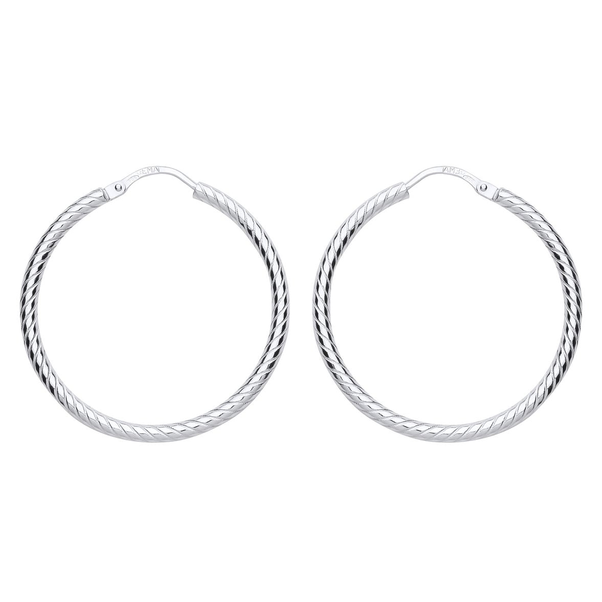 Silver  Twisted Sleeper Hoop Earrings 29mm - ER90
