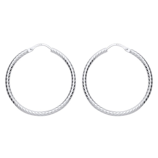 Silver  Twisted Sleeper Hoop Earrings 29mm - ER90